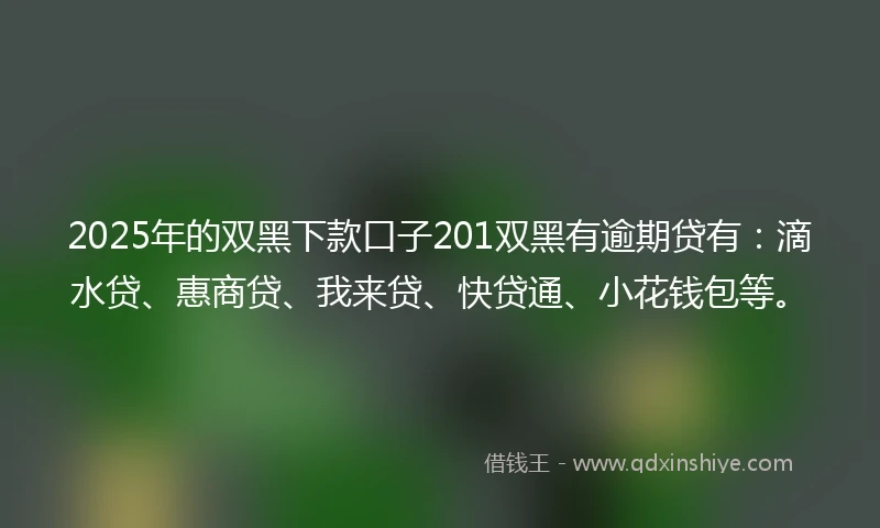 2025年的双黑下款口子201双黑有逾期贷有：滴水贷、惠商贷、我来贷、快贷通、小花钱包等。