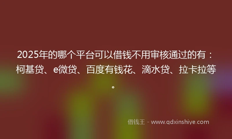 2025年的哪个平台可以借钱不用审核通过的有：柯基贷、e微贷、百度有钱花、滴水贷、拉卡拉等。