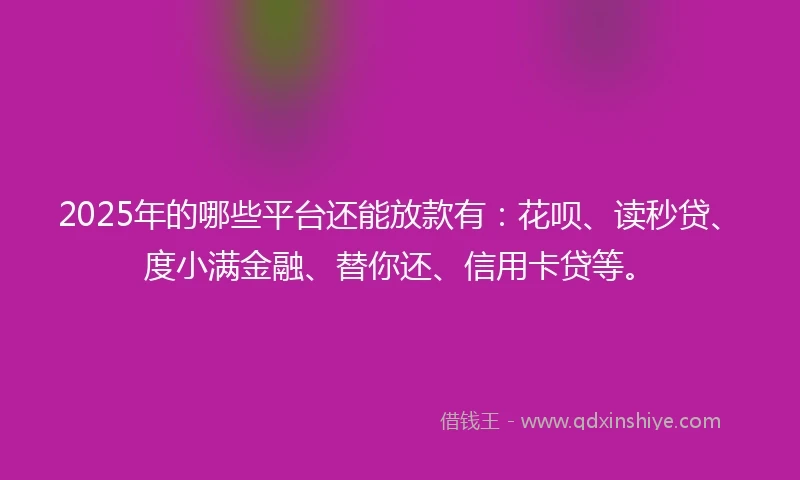 2025年的哪些平台还能放款有:花呗、读秒贷、度小满金融、替你还、信用卡贷等。