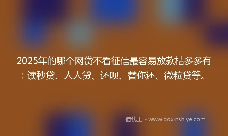 2025年的哪个网贷不看征信最容易放款桔多多有：读秒贷、人人贷、还呗、替你还、微粒贷等。