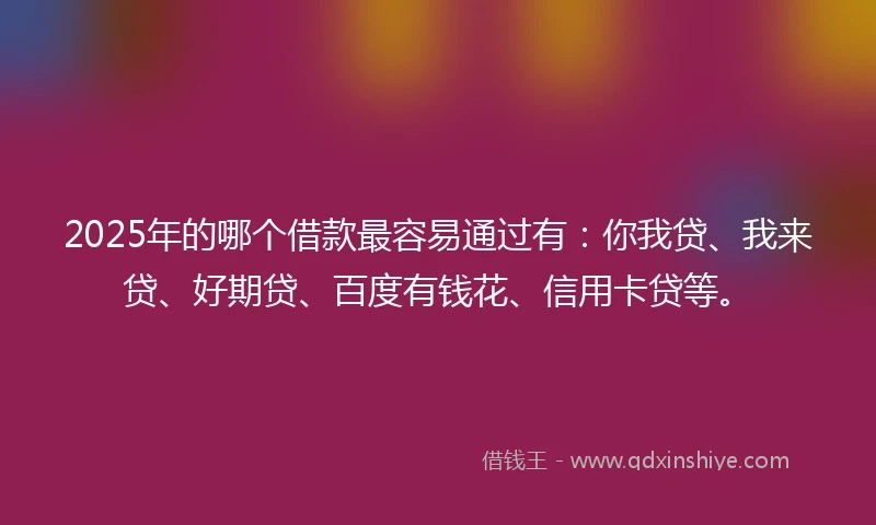2025年的哪个借款最容易通过有：你我贷、我来贷、好期贷、百度有钱花、信用卡贷等。