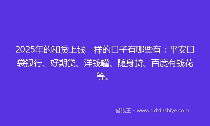 2025年的和贷上钱一样的口子有哪些有：平安口袋银行、好期贷、洋钱罐、随身贷、百度有钱花等。