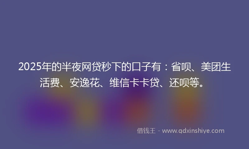 2025年的半夜网贷秒下的口子有：省呗、美团生活费、安逸花、维信卡卡贷、还呗等。
