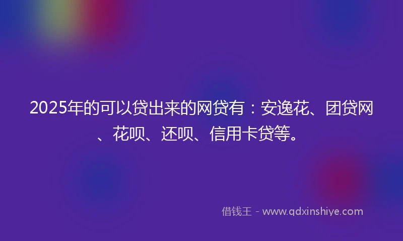 2025年的可以贷出来的网贷有：安逸花、团贷网、花呗、还呗、信用卡贷等。
