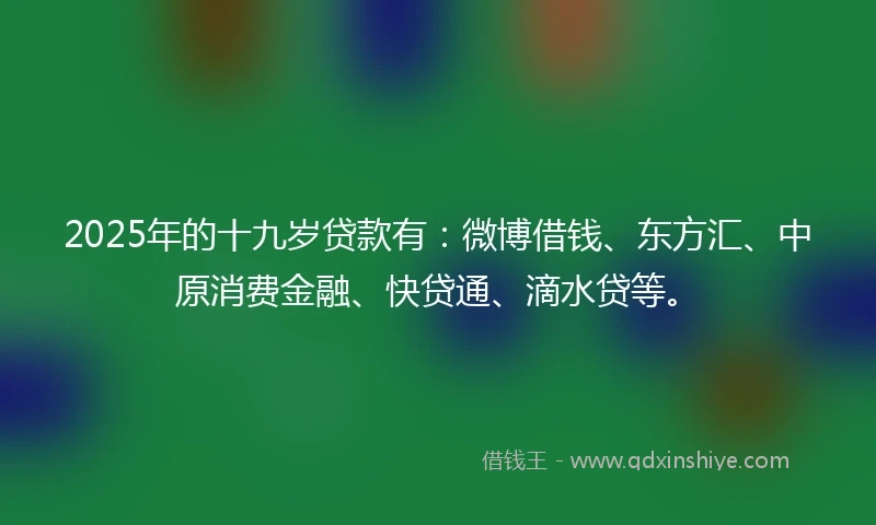 2025年的十九岁贷款有：微博借钱、东方汇、中原消费金融、快贷通、滴水贷等。