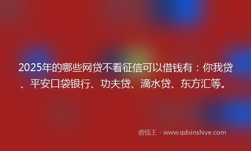 2025年的哪些网贷不看征信可以借钱有：你我贷、平安口袋银行、功夫贷、滴水贷、东方汇等。