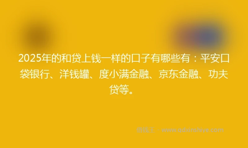 2025年的和贷上钱一样的口子有哪些有：平安口袋银行、洋钱罐、度小满金融、京东金融、功夫贷等。