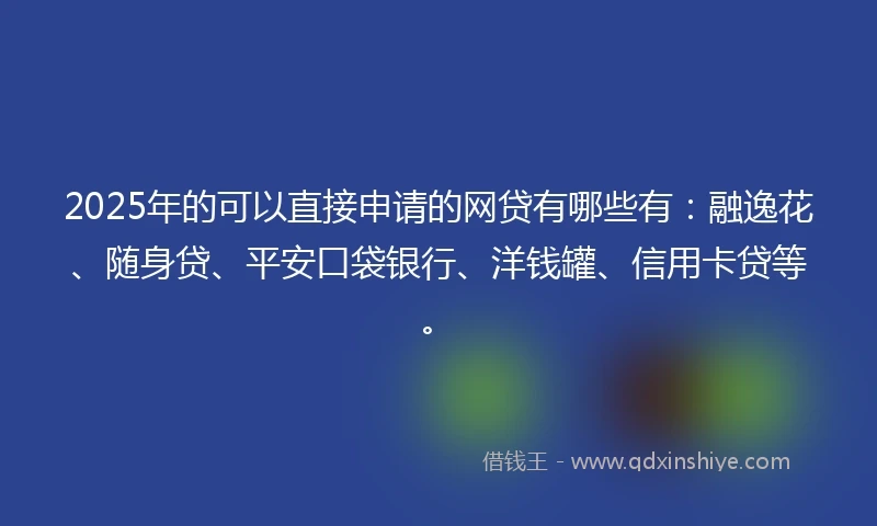 2025年的可以直接申请的网贷有哪些有：融逸花、随身贷、平安口袋银行、洋钱罐、信用卡贷等。