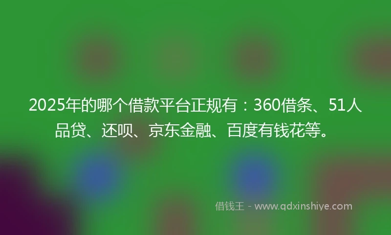 2025年的哪个借款平台正规有：360借条、51人品贷、还呗、京东金融、百度有钱花等。