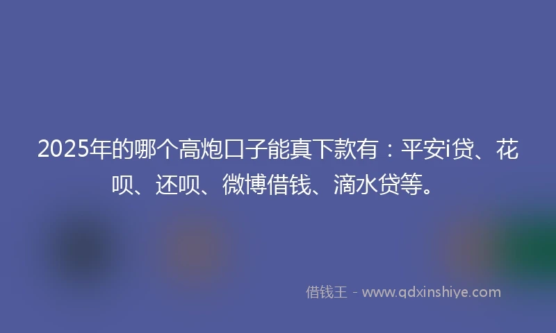 2025年的哪个高炮口子能真下款有：平安i贷、花呗、还呗、微博借钱、滴水贷等。