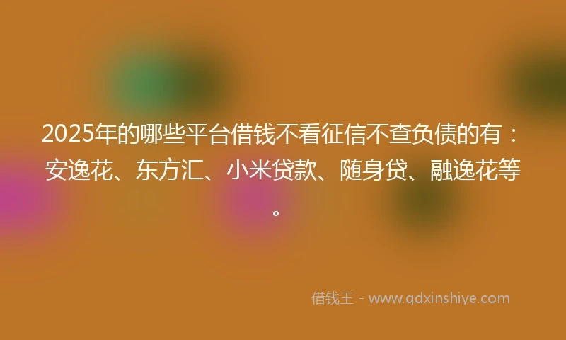 2025年的哪些平台借钱不看征信不查负债的有：安逸花、东方汇、小米贷款、随身贷、融逸花等。