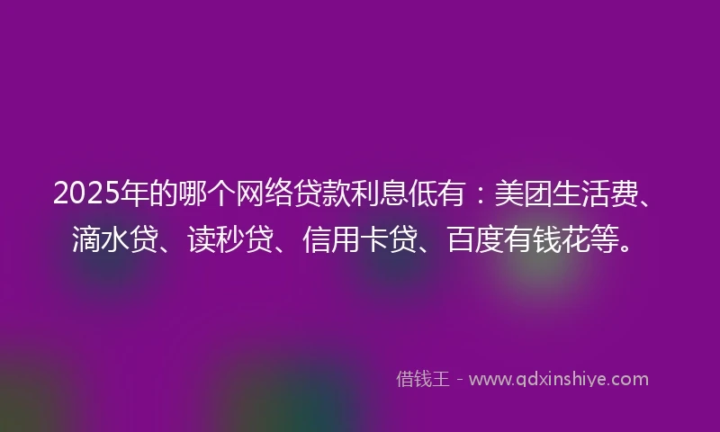 2025年的哪个网络贷款利息低有：美团生活费、滴水贷、读秒贷、信用卡贷、百度有钱花等。