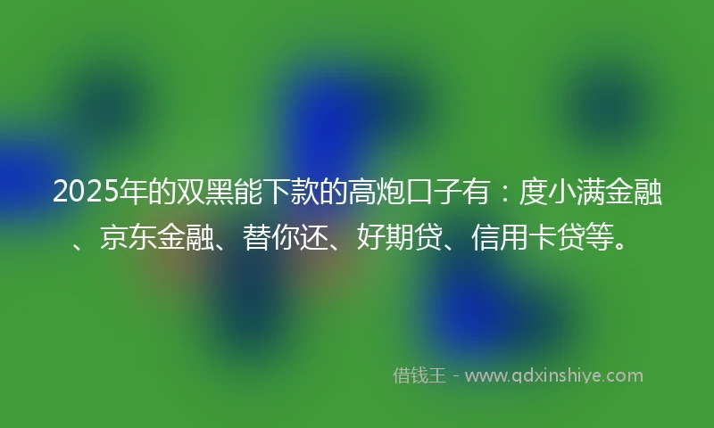 2025年的双黑能下款的高炮口子有:度小满金融、京东金融、替你还、好期贷、信用卡贷等。