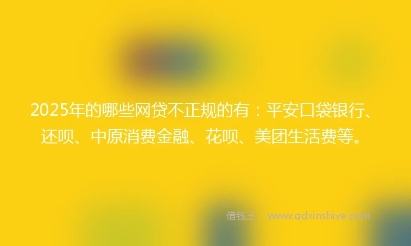 2025年的哪些网贷不正规的有：平安口袋银行、还呗、中原消费金融、花呗、美团生活费等。