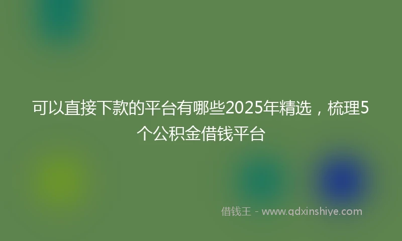 可以直接下款的平台有哪些2025年精选,梳理5个公积金借钱平台
