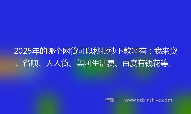 2025年的哪个网贷可以秒批秒下款啊有:我来贷、省呗、人人贷、美团生活费、百度有钱花等。