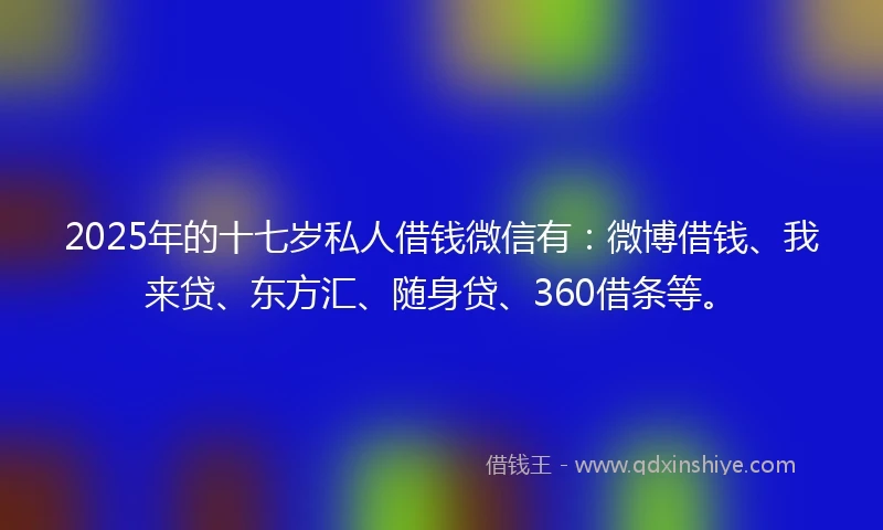 2025年的十七岁私人借钱微信有：微博借钱、我来贷、东方汇、随身贷、360借条等。