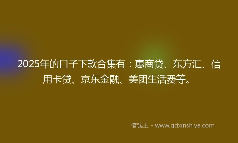 2025年的口子下款合集有：惠商贷、东方汇、信用卡贷、京东金融、美团生活费等。