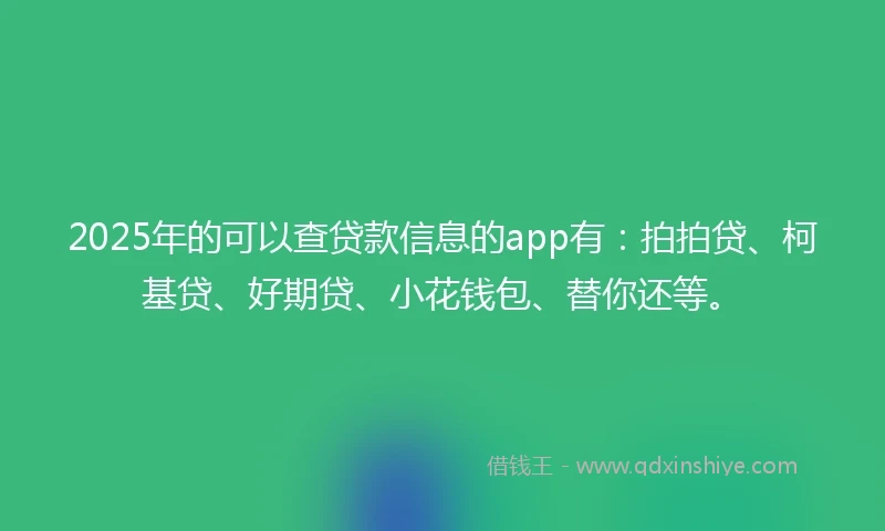 2025年的可以查贷款信息的app有：拍拍贷、柯基贷、好期贷、小花钱包、替你还等。