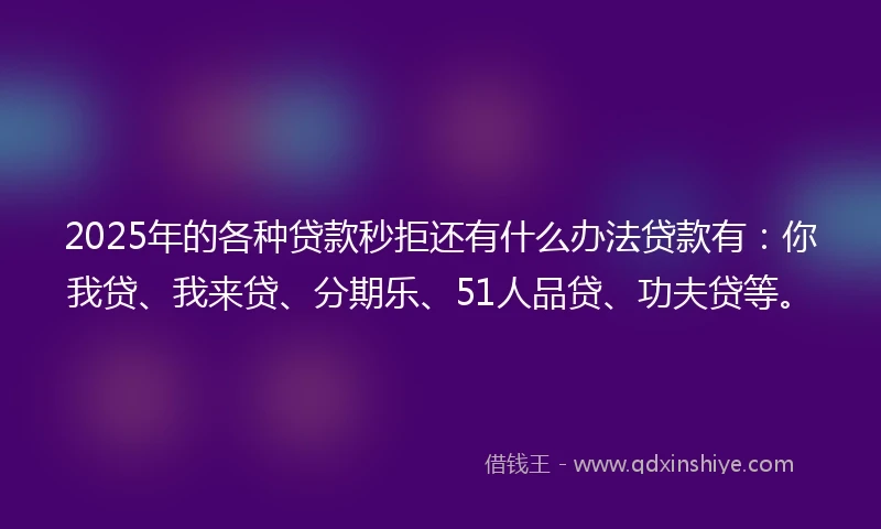 2025年的各种贷款秒拒还有什么办法贷款有：你我贷、我来贷、分期乐、51人品贷、功夫贷等。