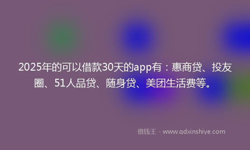 2025年的可以借款30天的app有：惠商贷、投友圈、51人品贷、随身贷、美团生活费等。