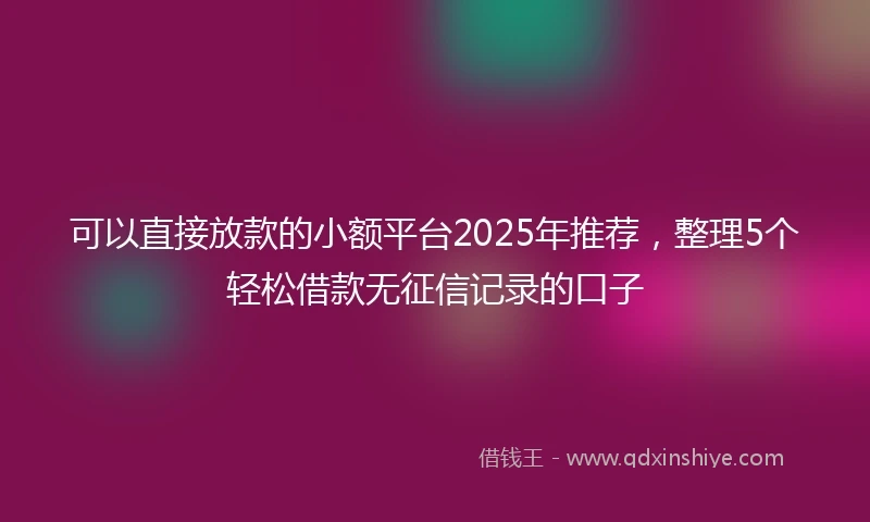 可以直接放款的小额平台2025年推荐，整理5个轻松借款无征信记录的口子