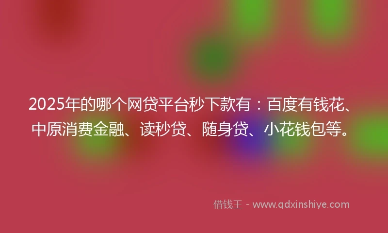 2025年的哪个网贷平台秒下款有：百度有钱花、中原消费金融、读秒贷、随身贷、小花钱包等。