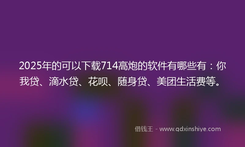 2025年的可以下载714高炮的软件有哪些有：你我贷、滴水贷、花呗、随身贷、美团生活费等。