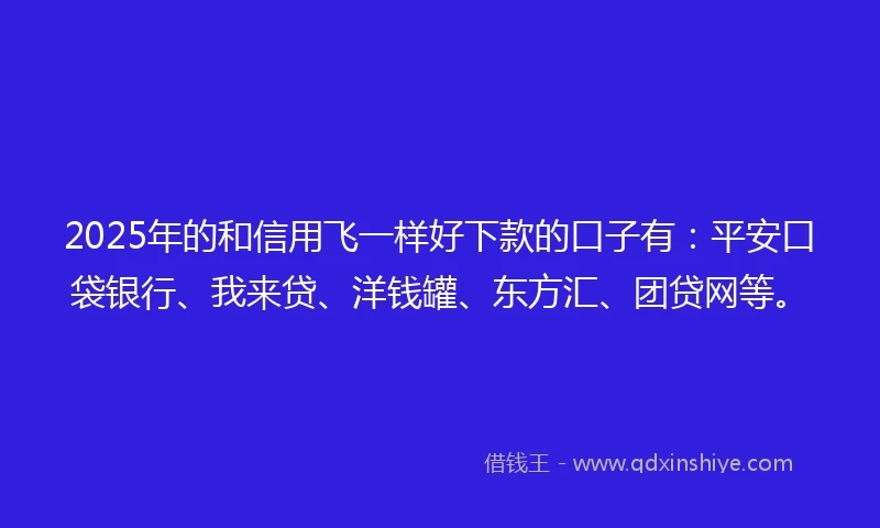 2025年的和信用飞一样好下款的口子有：平安口袋银行、我来贷、洋钱罐、东方汇、团贷网等。