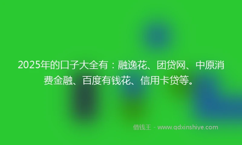 2025年的口子大全有：融逸花、团贷网、中原消费金融、百度有钱花、信用卡贷等。