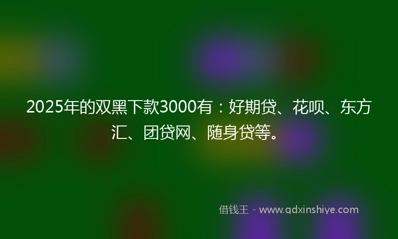 2025年的双黑下款3000有：好期贷、花呗、东方汇、团贷网、随身贷等。