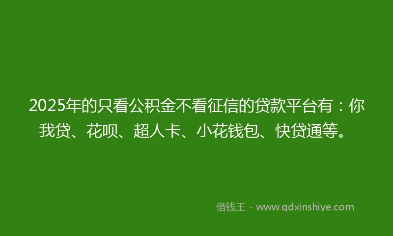 2025年的只看公积金不看征信的贷款平台有：你我贷、花呗、超人卡、小花钱包、快贷通等。