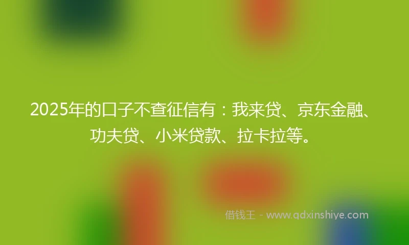 2025年的口子不查征信有:我来贷、京东金融、功夫贷、小米贷款、拉卡拉等。