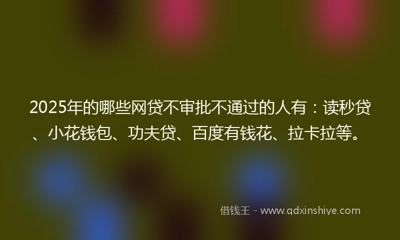 2025年的哪些网贷不审批不通过的人有：读秒贷、小花钱包、功夫贷、百度有钱花、拉卡拉等。