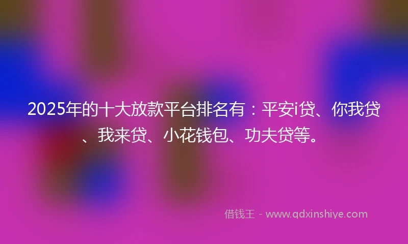 2025年的十大放款平台排名有：平安i贷、你我贷、我来贷、小花钱包、功夫贷等。