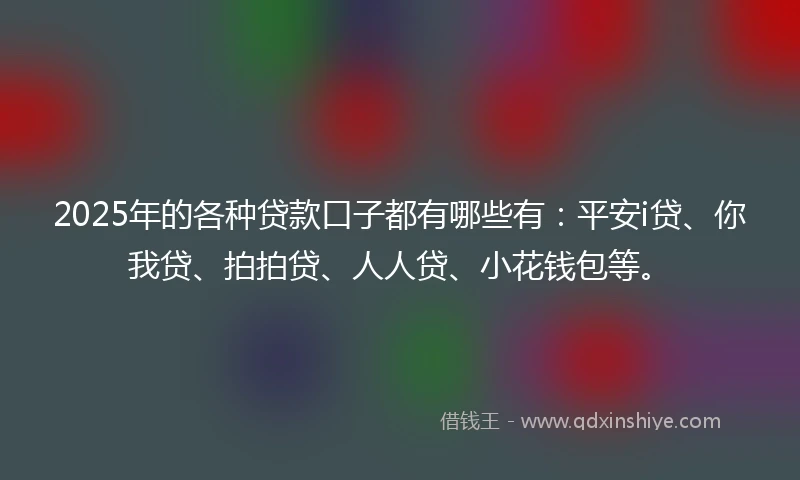 2025年的各种贷款口子都有哪些有：平安i贷、你我贷、拍拍贷、人人贷、小花钱包等。
