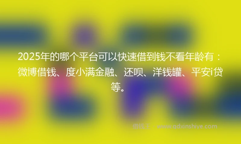 2025年的哪个平台可以快速借到钱不看年龄有：微博借钱、度小满金融、还呗、洋钱罐、平安i贷等。