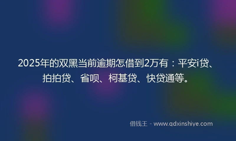 2025年的双黑当前逾期怎借到2万有：平安i贷、拍拍贷、省呗、柯基贷、快贷通等。