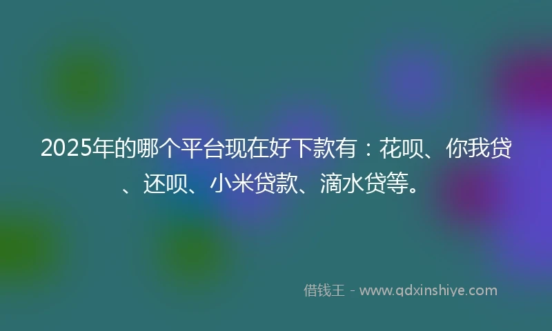 2025年的哪个平台现在好下款有：花呗、你我贷、还呗、小米贷款、滴水贷等。