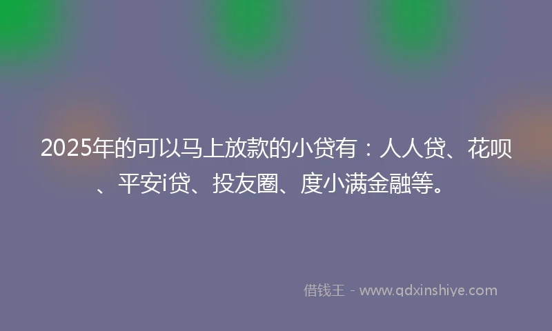 2025年的可以马上放款的小贷有：人人贷、花呗、平安i贷、投友圈、度小满金融等。