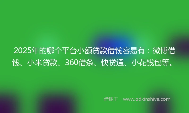 2025年的哪个平台小额贷款借钱容易有：微博借钱、小米贷款、360借条、快贷通、小花钱包等。