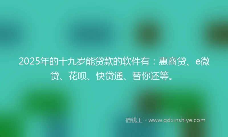 2025年的十九岁能贷款的软件有：惠商贷、e微贷、花呗、快贷通、替你还等。