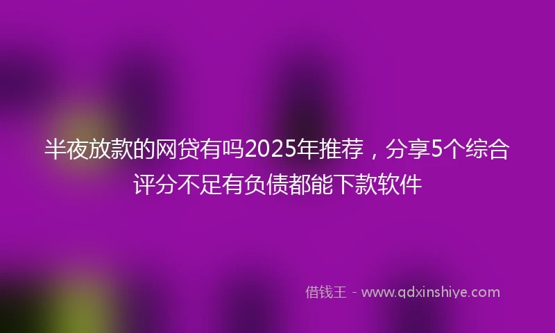 半夜放款的网贷有吗2025年推荐，分享5个综合评分不足有负债都能下款软件