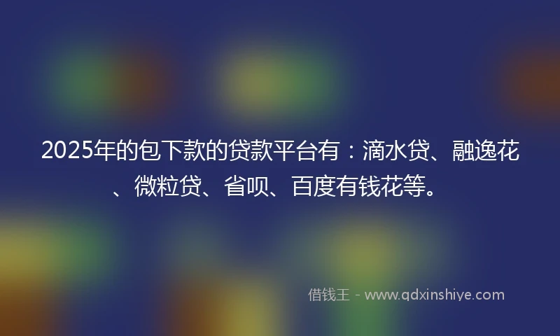 2025年的包下款的贷款平台有：滴水贷、融逸花、微粒贷、省呗、百度有钱花等。