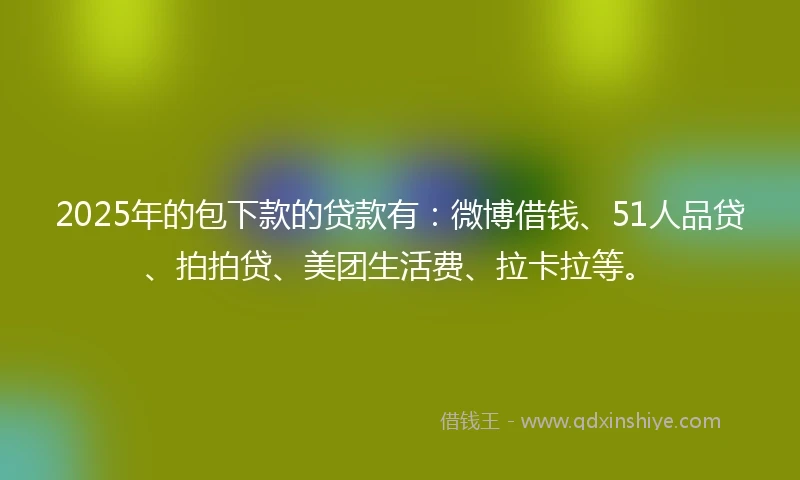 2025年的包下款的贷款有：微博借钱、51人品贷、拍拍贷、美团生活费、拉卡拉等。