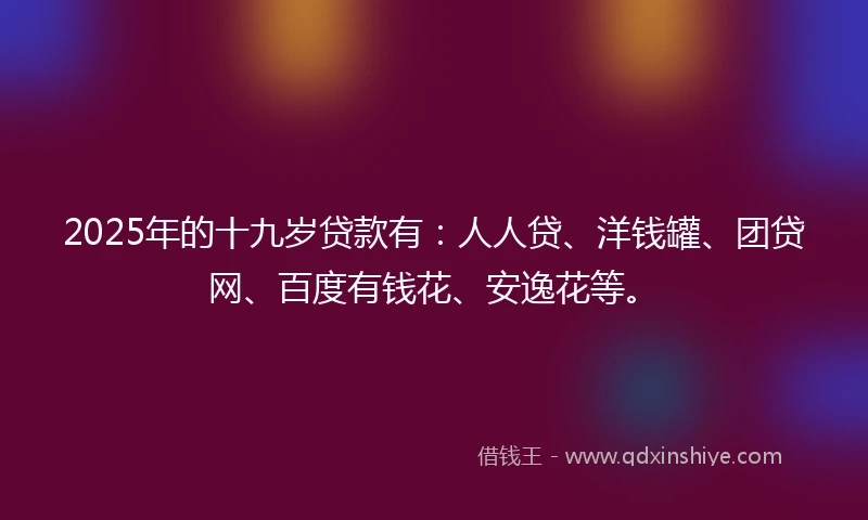2025年的十九岁贷款有：人人贷、洋钱罐、团贷网、百度有钱花、安逸花等。