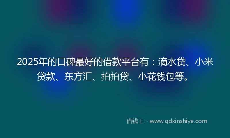 2025年的口碑最好的借款平台有:滴水贷、小米贷款、东方汇、拍拍贷、小花钱包等。