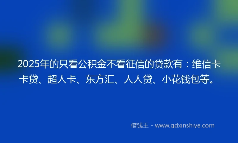 2025年的只看公积金不看征信的贷款有：维信卡卡贷、超人卡、东方汇、人人贷、小花钱包等。