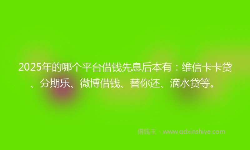 2025年的哪个平台借钱先息后本有：维信卡卡贷、分期乐、微博借钱、替你还、滴水贷等。