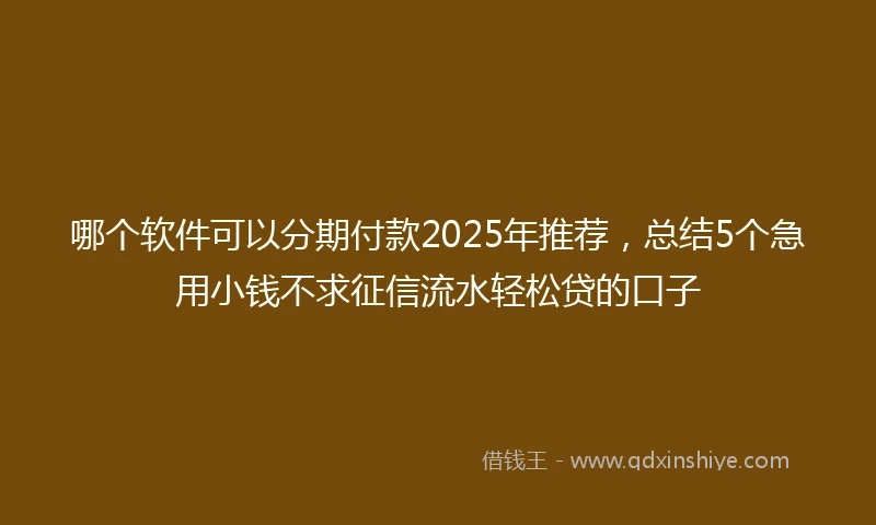 哪个软件可以分期付款2025年推荐，总结5个急用小钱不求征信流水轻松贷的口子